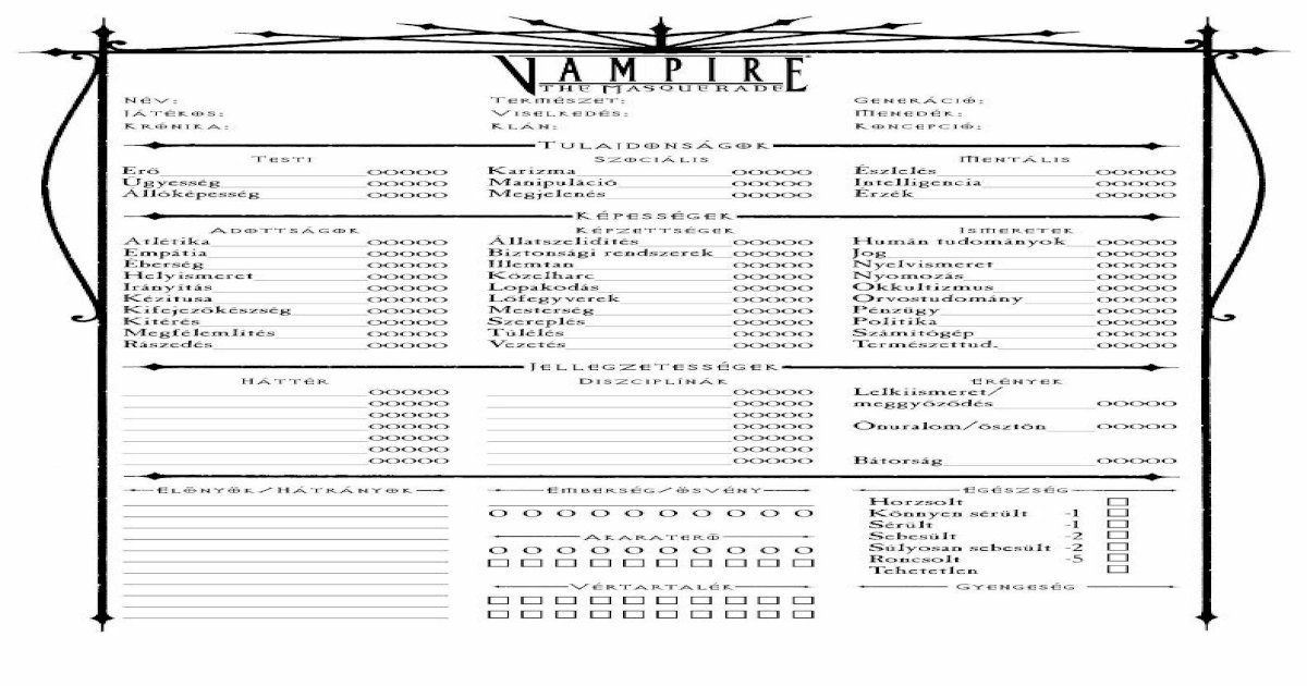 Vampire The Masquerade Revised Characther Sheet