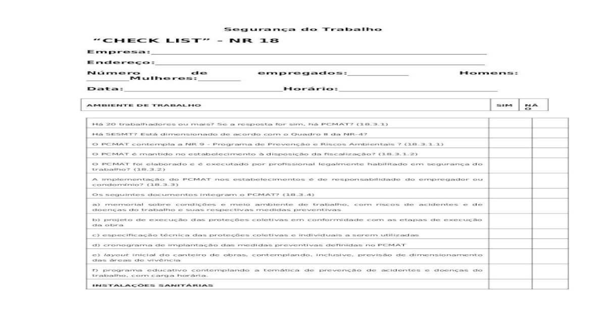 Check List Canteiro De Obras Docx Document