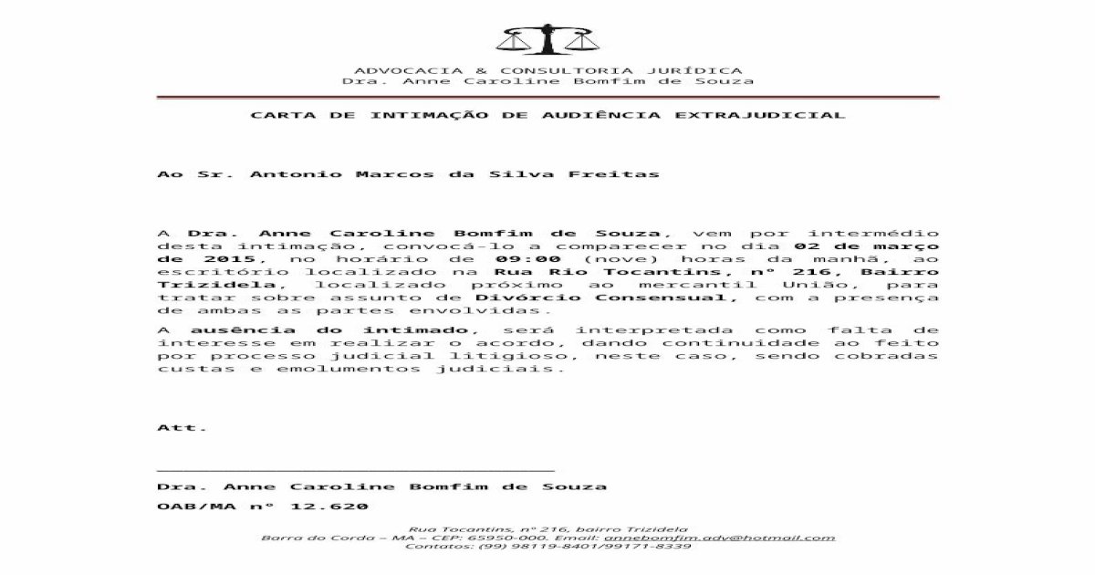 Carta De IntimaÇÃo De AudiÊncia Extrajudicialdocx Docx Document