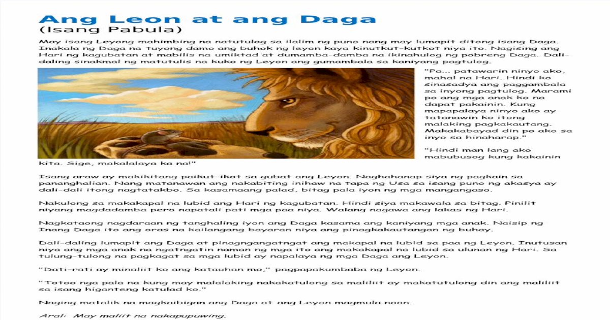 Ang Leon At Ang Daga Isang Pabula Pdf Document