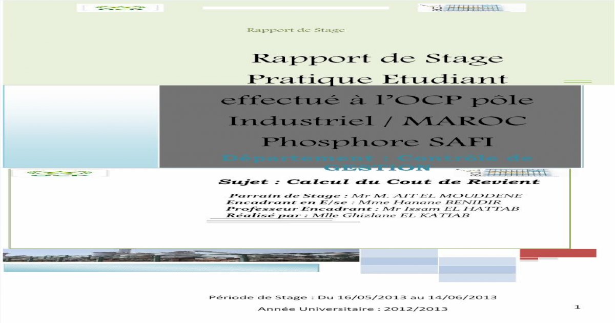 Rapport De Stage Ocp Final 2pdf Pdf Document