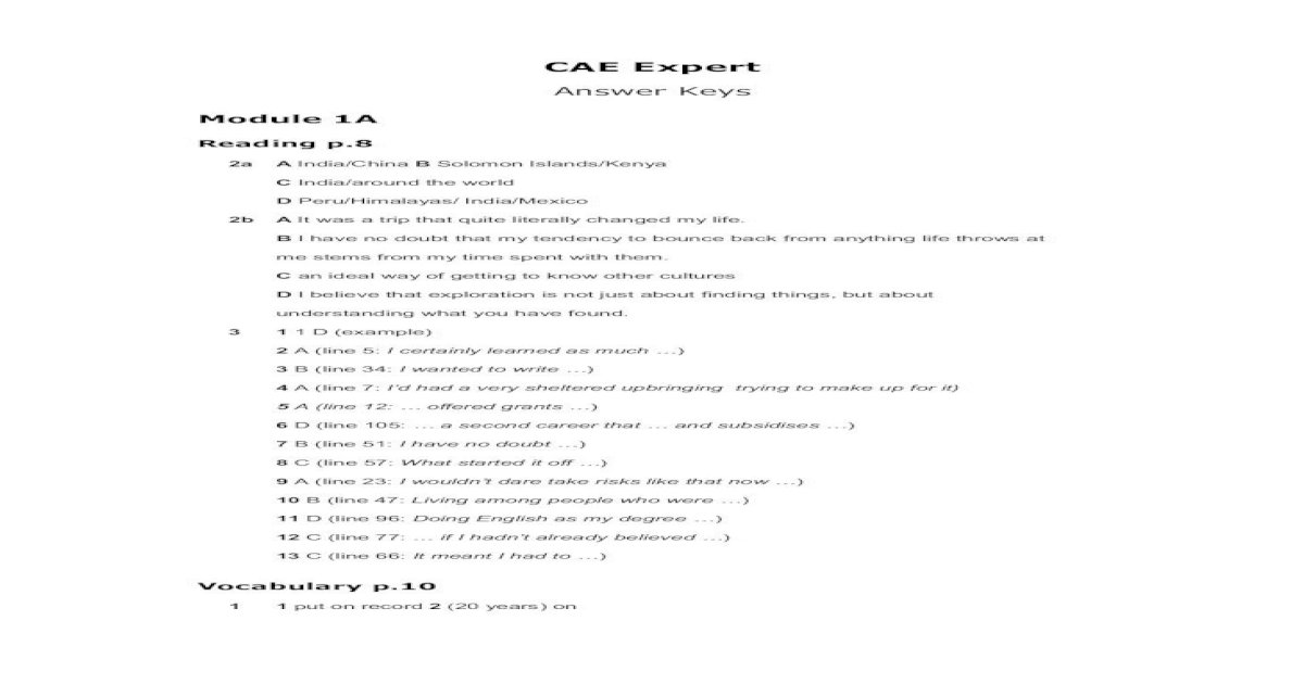 Advanced Expert Coursebook Key Pdf Advanced Expert CAE Coursebook Answer Key - [PDF Document]