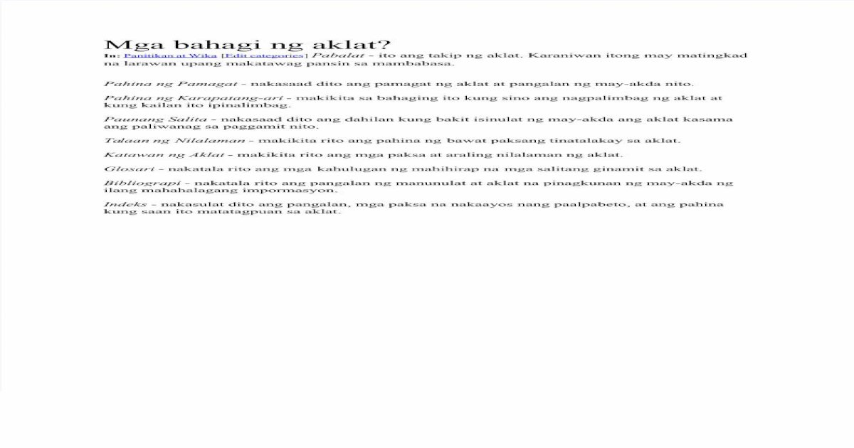 Mga Bahagi Ng Aklat - [PDF Document]