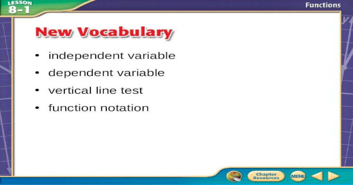 Vocabulary independent variable dependent variable vertical line test ...
