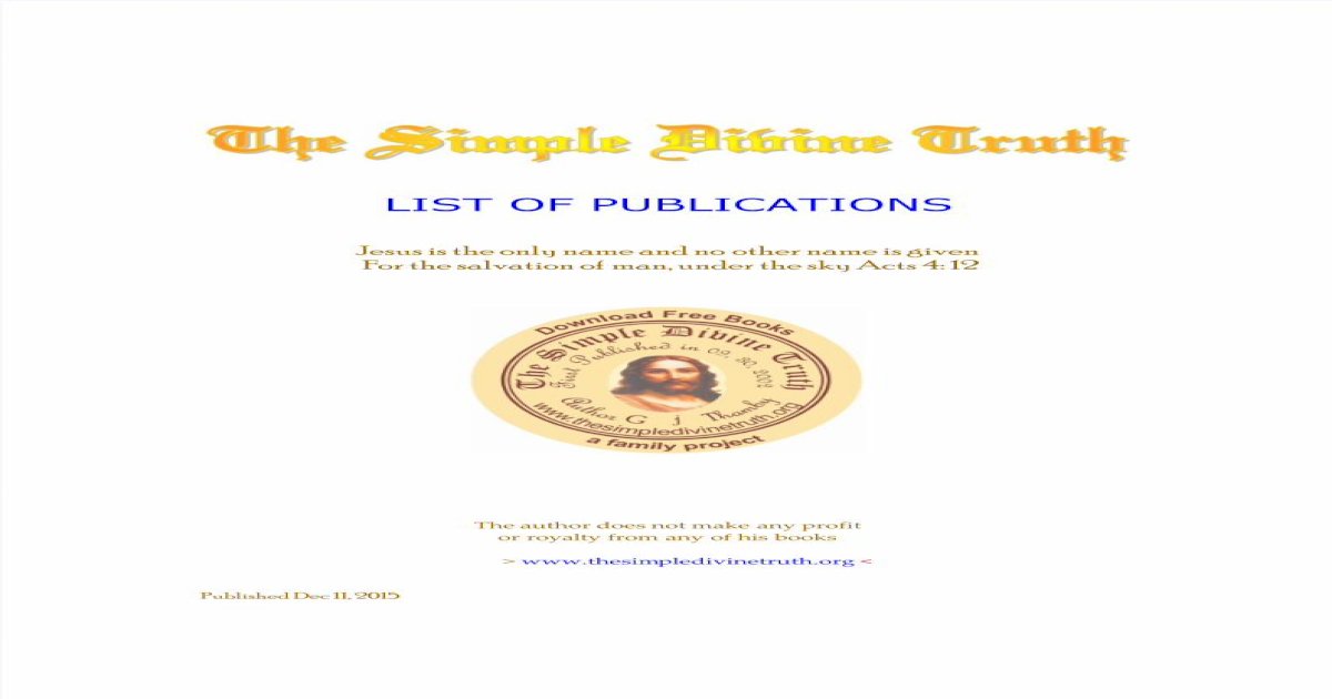 List of The Simple Divine Truth Publications - [PDF Document]