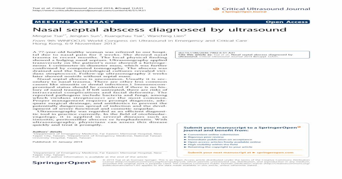 Nasal Septal Abscess Diagnosed By Ultrasound Pdf Document