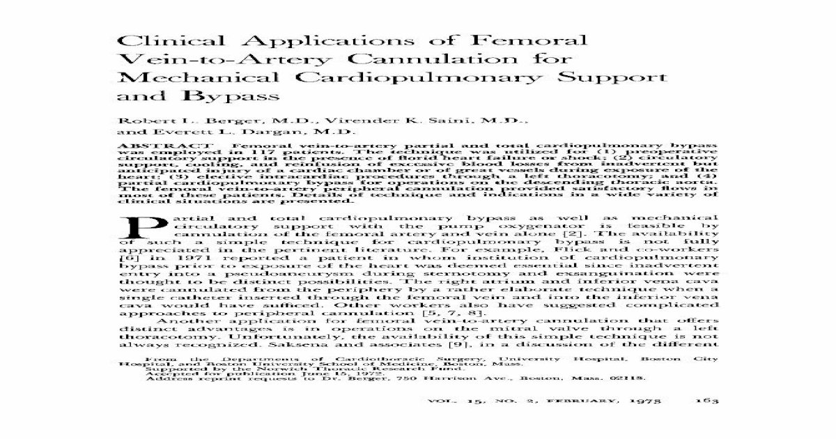 Clinical Applications of Femoral Vein-to-Artery Cannulation for ...