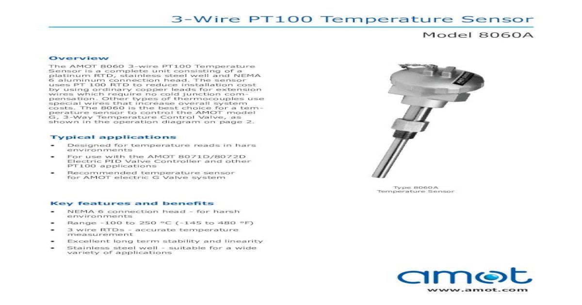 3-Wire PT100 Temperature Sensor - AMOT- · PDF file3-Wire PT100 ...