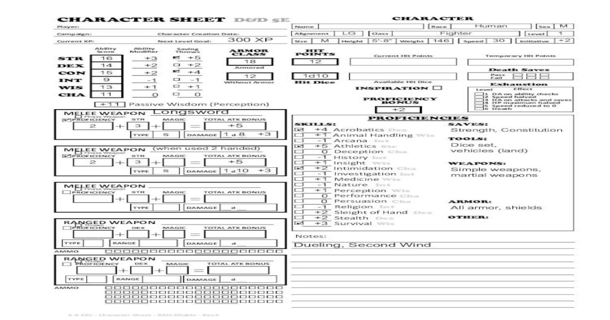 CHARACTER SHEET D&D 5E CHARACTER - … CRs - Character Sheet - RRH ...