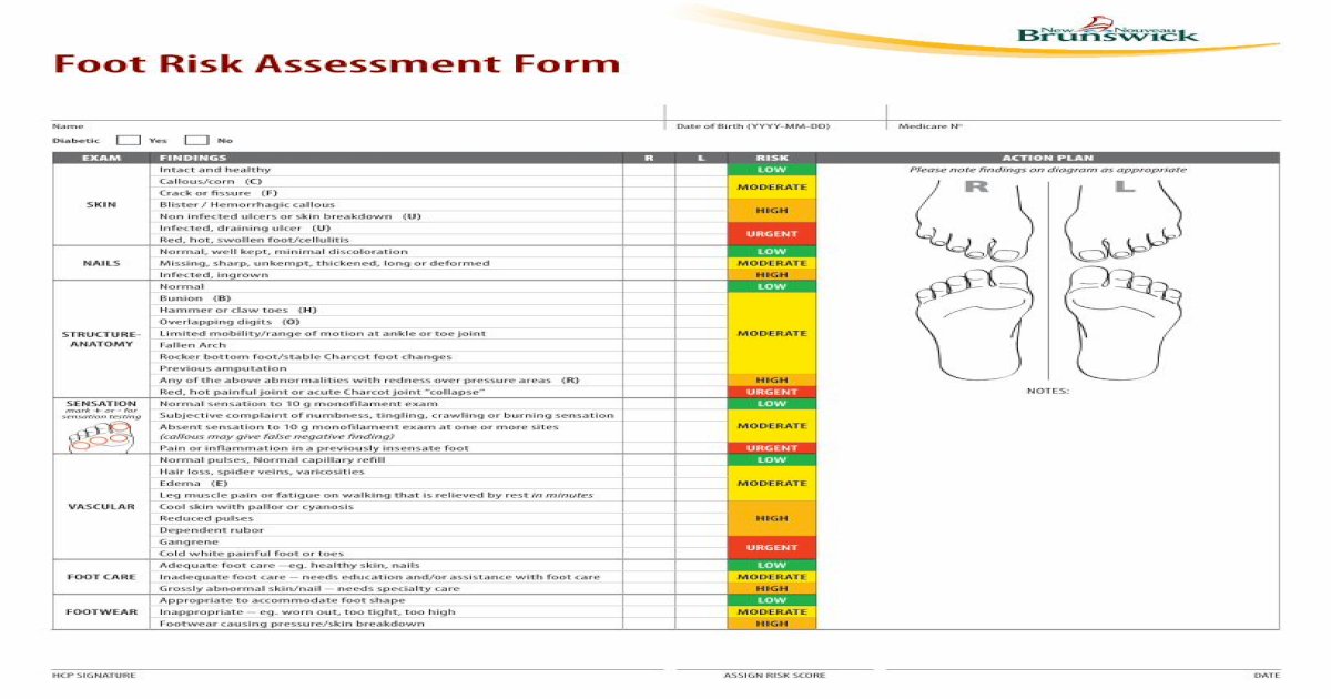Foot Risk Assessment Form New Brunswick · Foot Risk Assessment Form