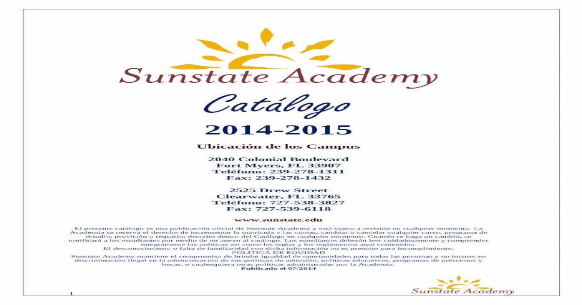 Catálogo - Beauty Schools in Florida · 1 . Catálogo . 2014-2015