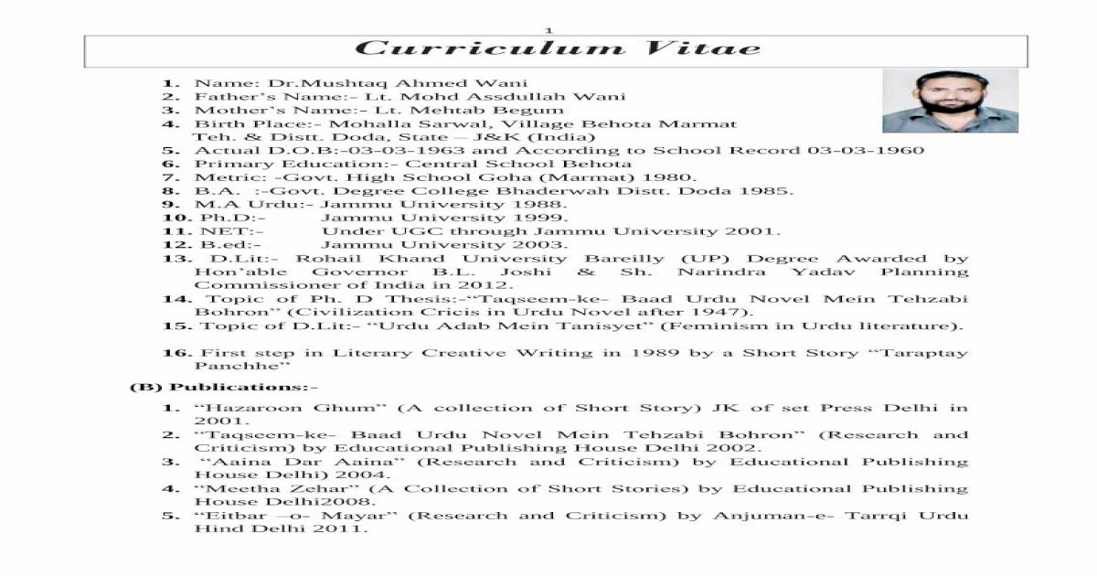 Curriculum Vitae - Baba Ghulam Shah Badshah University · Janab Dr