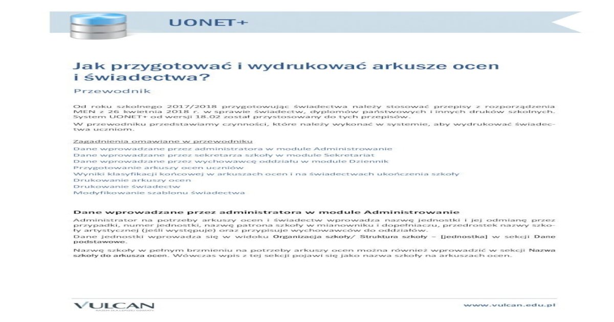 Uonetplus Vulcan Net Pl Plonsk UONET+ Jak przygotować i wydrukować arkusze …vulcan.edu.pl/vulcang
