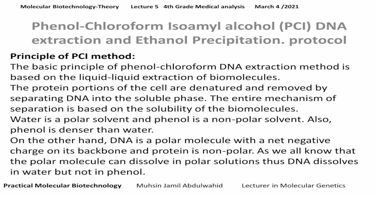 Phenol Chloroform Isoamyl Alcohol Pci Dna Extraction And [pdf Document]