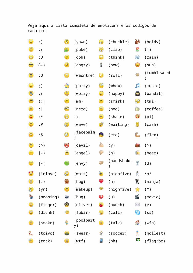 Veja Aqui a Lista Completa de Emoticons e Os Códigos de Cada Um ...