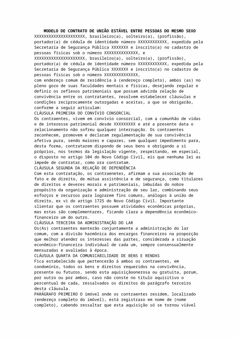 Modelo De Contrato De UniÃo EstÁvel Download Doc