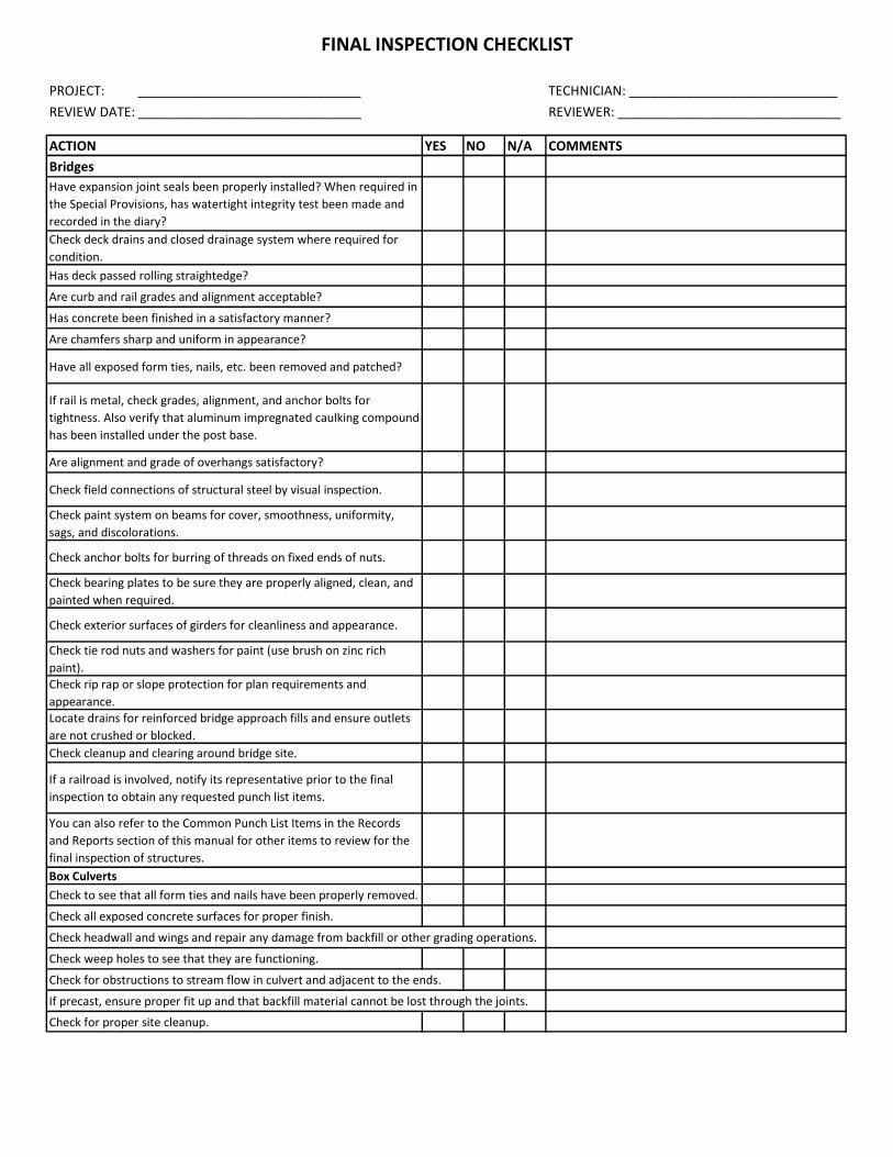 FINAL INSPECTION CHECKLIST - Connect NCDOT inspection checklist project ...