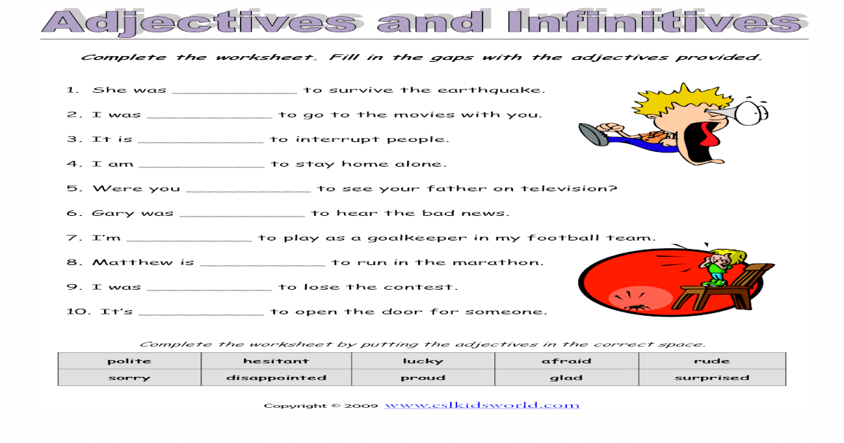 Adjectives And Infinitives Worksheet PDF Document 