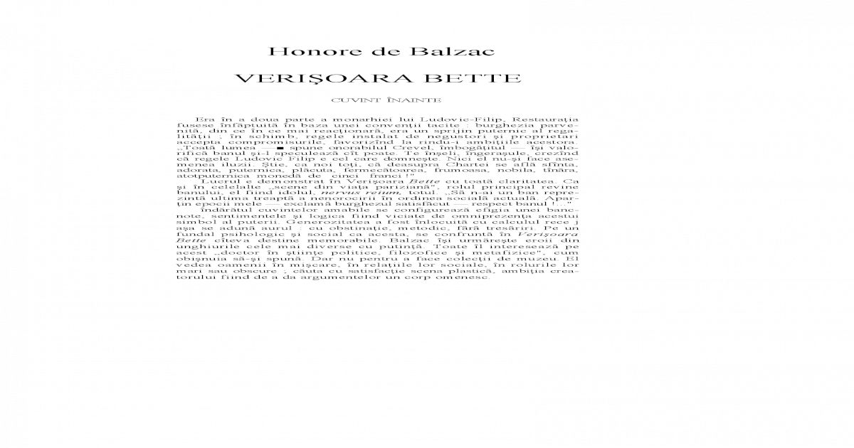 Honore De Balzac Verisoara Bette Pdf Document
