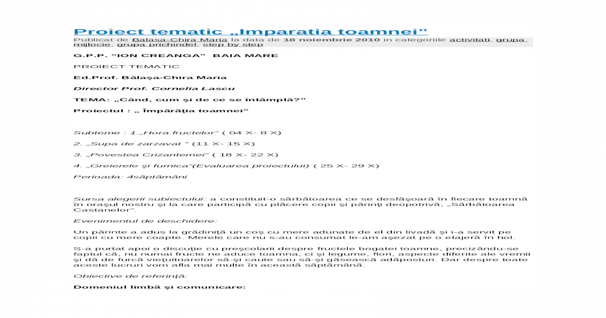 Proiect Tematic Toamna Doc Document