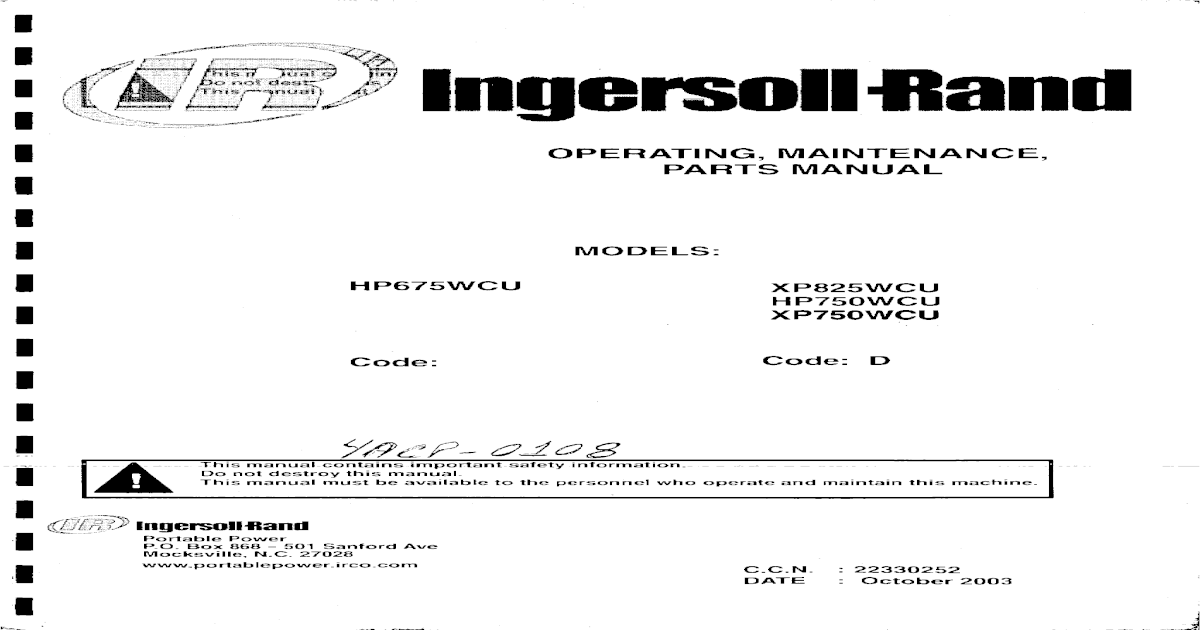 Compresor Ingersoll Rand Xp750wcu 1 Pdf Document