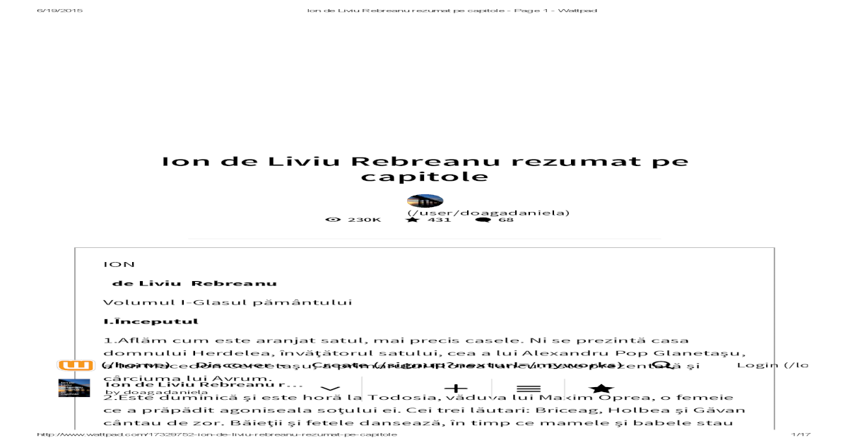 Ion De Liviu Rebreanu Rezumat Pe Capitole Pdf Document