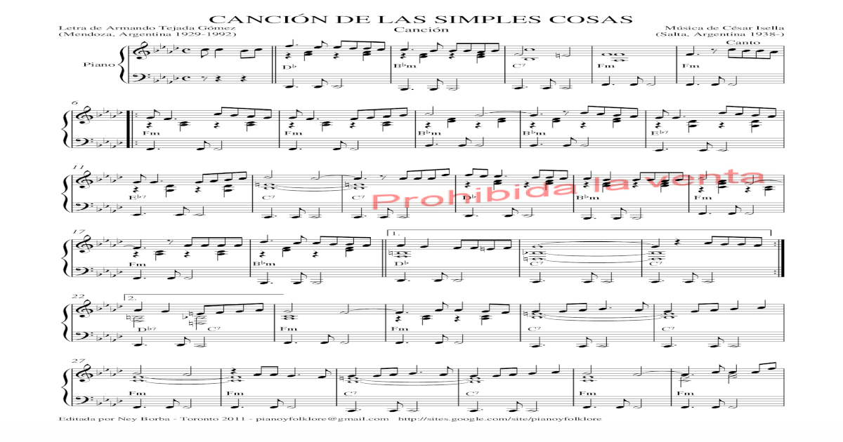 Cancion De Las Simples Cosas Partitura Piano Pdf Document