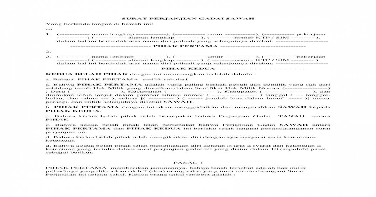 Surat Perjanjian Gadai Tanahdocx Docx Document