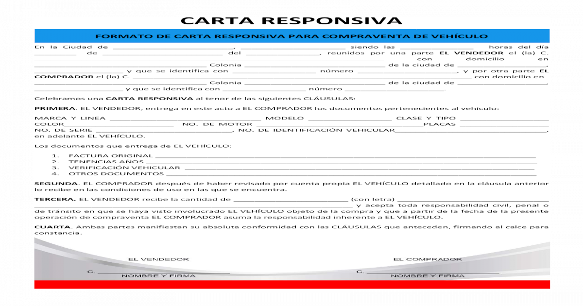 Ejemplo De Carta Responsiva De Compra Venta De Auto Colección De Ejemplo