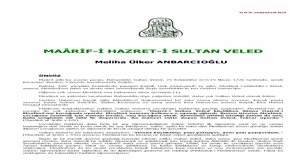 Maarif I Hazret I Sultan Veled Pdf Document