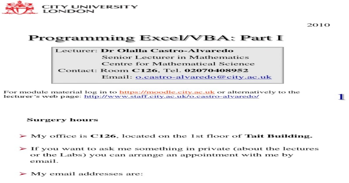 Vba Lecture Part 1 Pdf Document