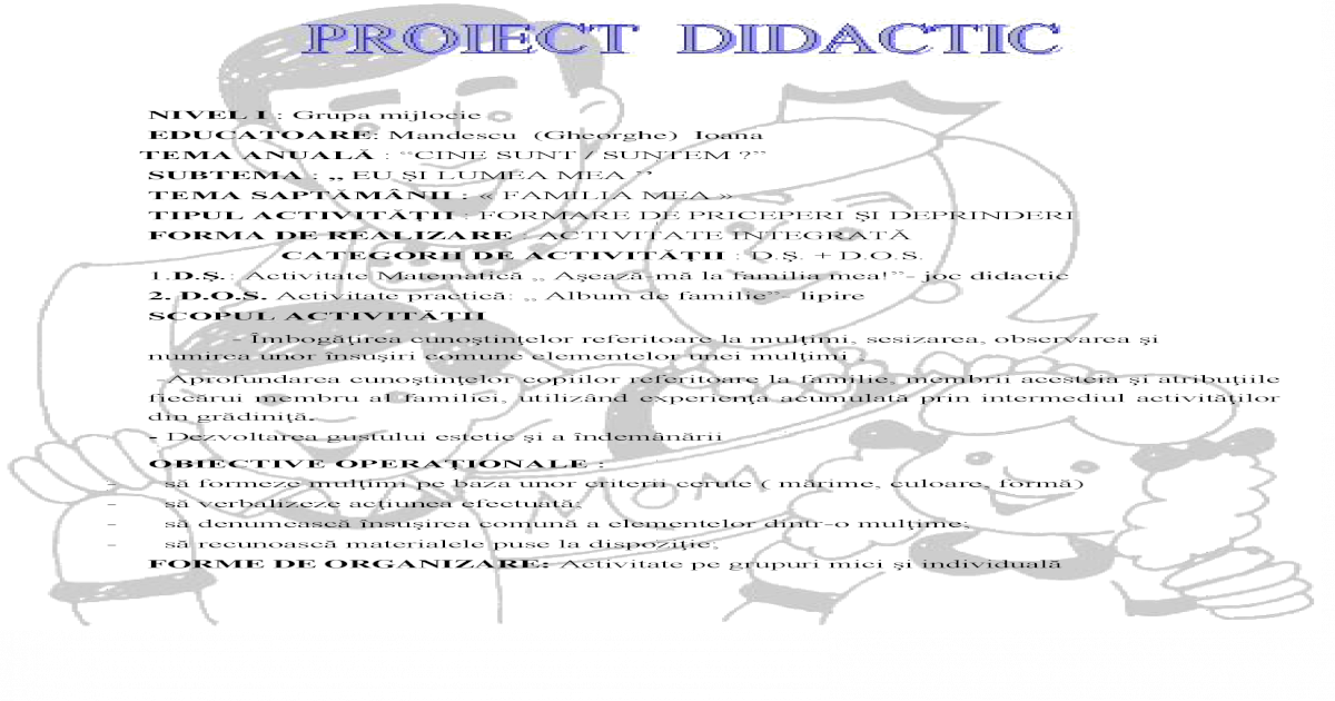 Proiect Didactic Familia Mea Pdf Document