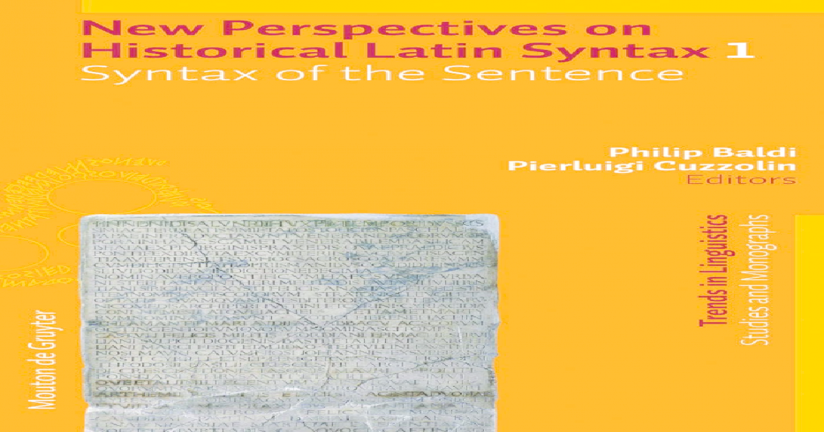 Cuzzolin New Perspectives On Historical Latin Syntax 1 Pdf