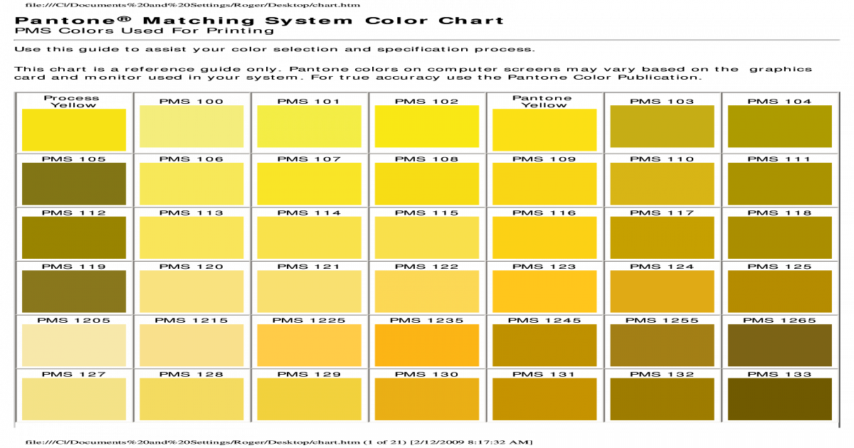 Pantone Pms Color Chart
