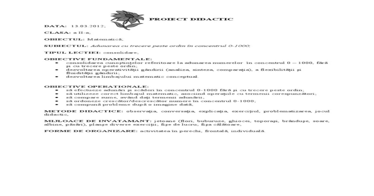 Proiect Didactic Mate Pdf Document