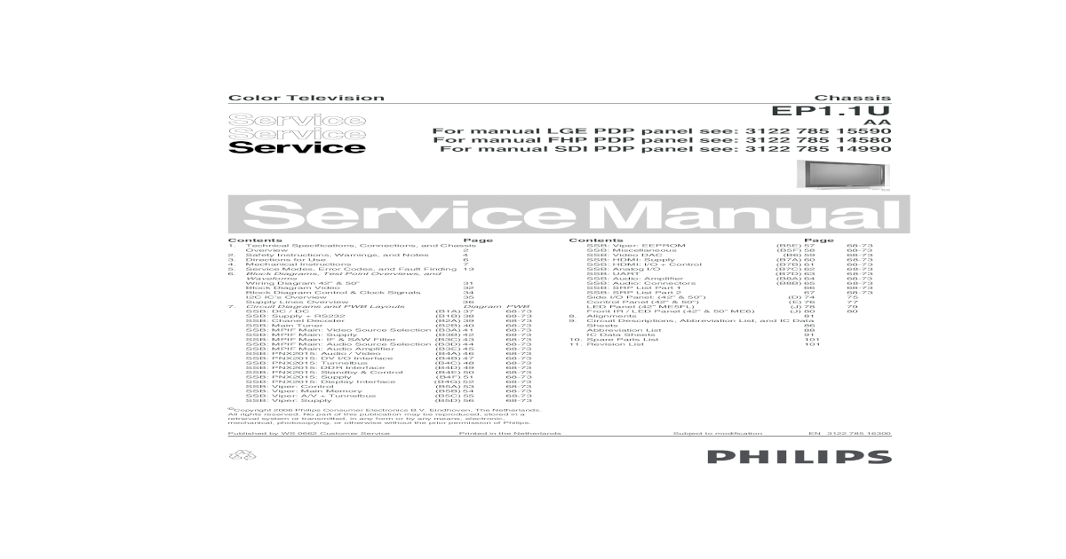 Philips Chassis Ep1 1u Aa Service Manual Pdf Document