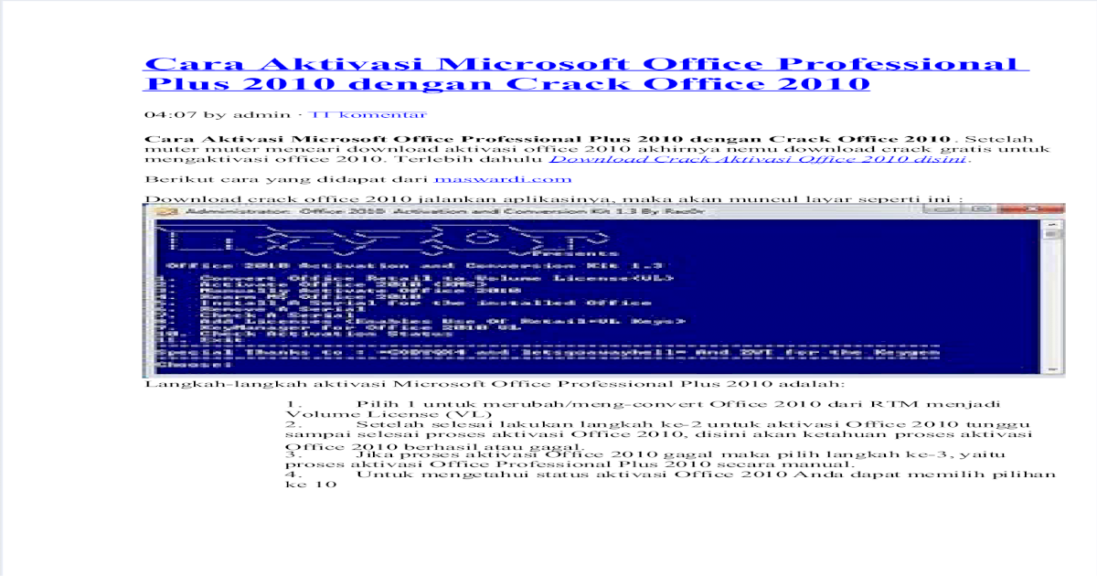 Cara Aktivasi Microsoft Office Professional Plus 2010 Dengan Crack