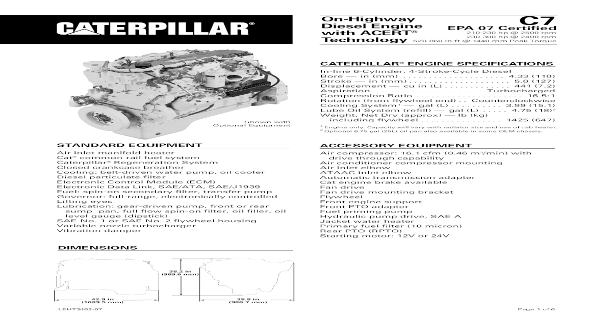 Caterpillar C7 Engine Specs [PDF Document]