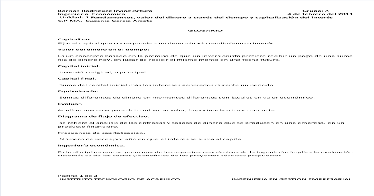 Glosario Unidad I Ingenieria Econmica Pdf Document