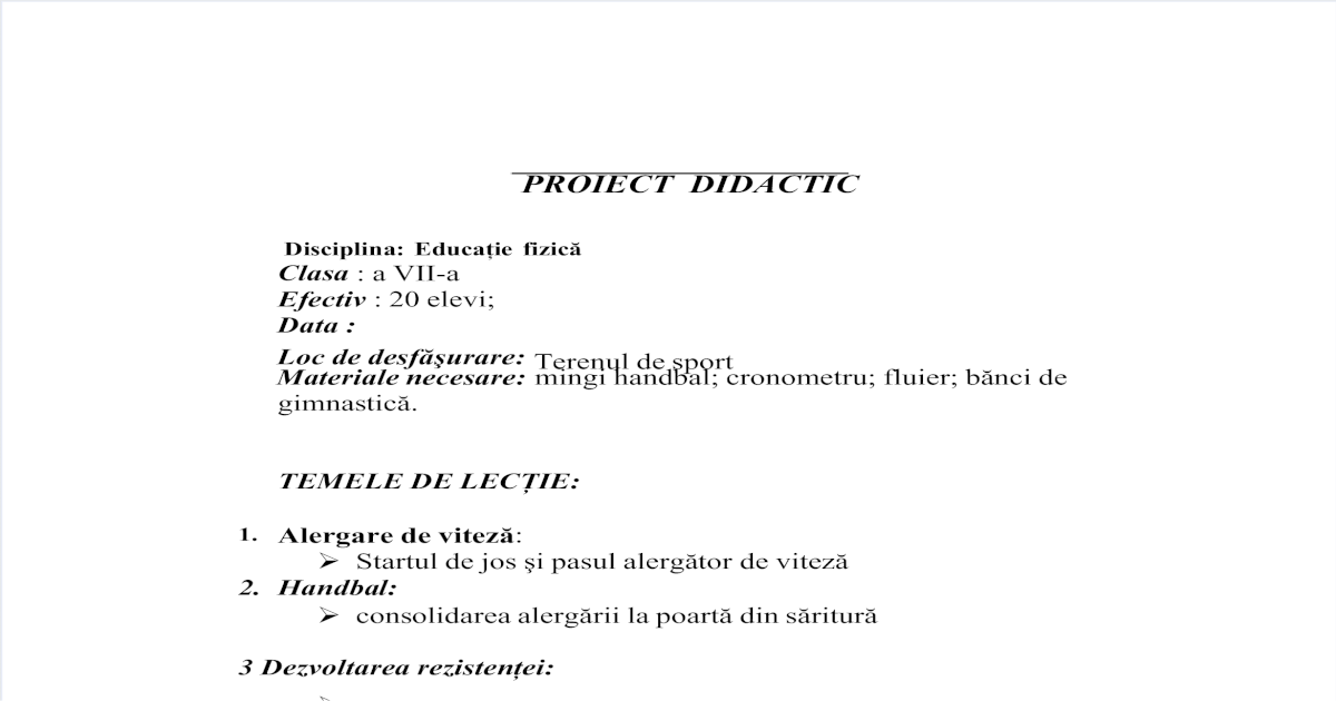 Proiect Didactic Educatie Fizica Pdf Document
