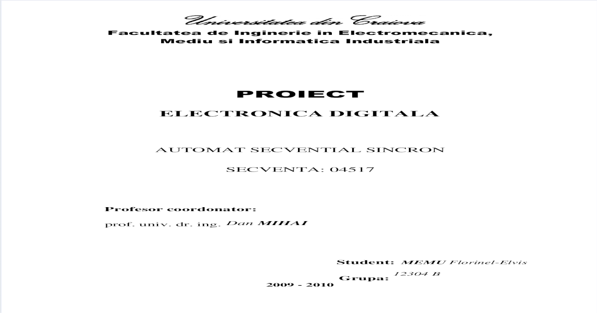 Proiect Electronica Digitala Pdf Document