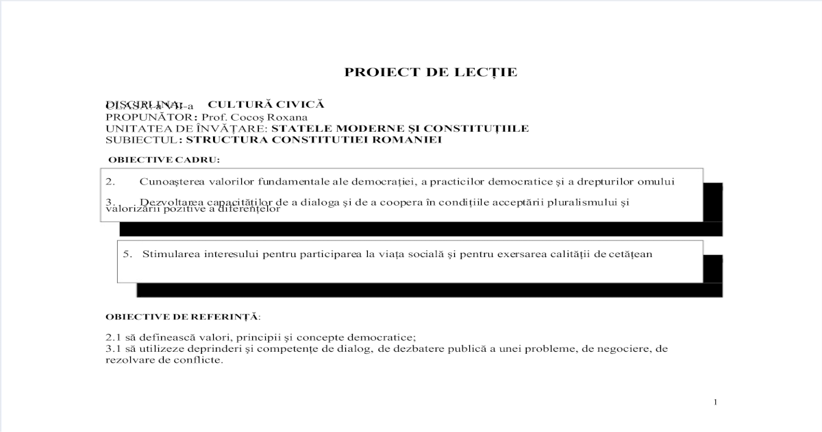 Proiect Lectie Structura Constitutiei Romaniei 127721602 Pdf