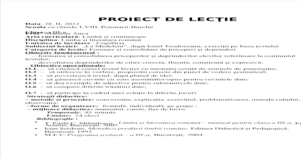 Proiect De Lectie Rom Inspectie Pdf Document