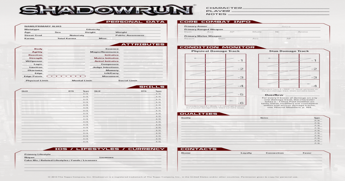 shadowrun character sheet 3e