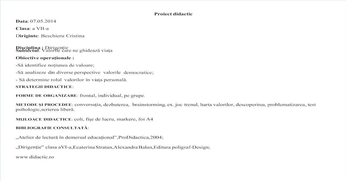 Proiect Didactic Dirigentie Pdf Document