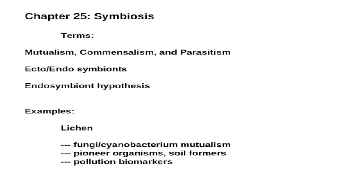 Chapter 25 Symbiosis Terms Mutualism Commensalism And