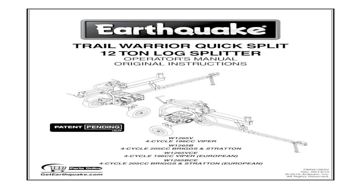 Trail warrior Quick SpliT 12 Ton loG Spli opEraTor inSTrucTionS and