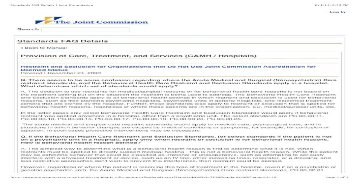 Standards FAQ Details Joint Commission [PDF Document]