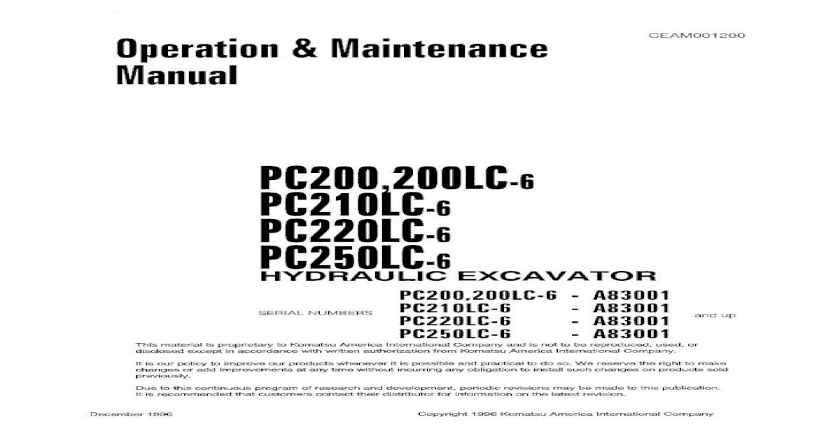 Komatsu PC200-6 CEAM001200 Operation & Maintenance Manual