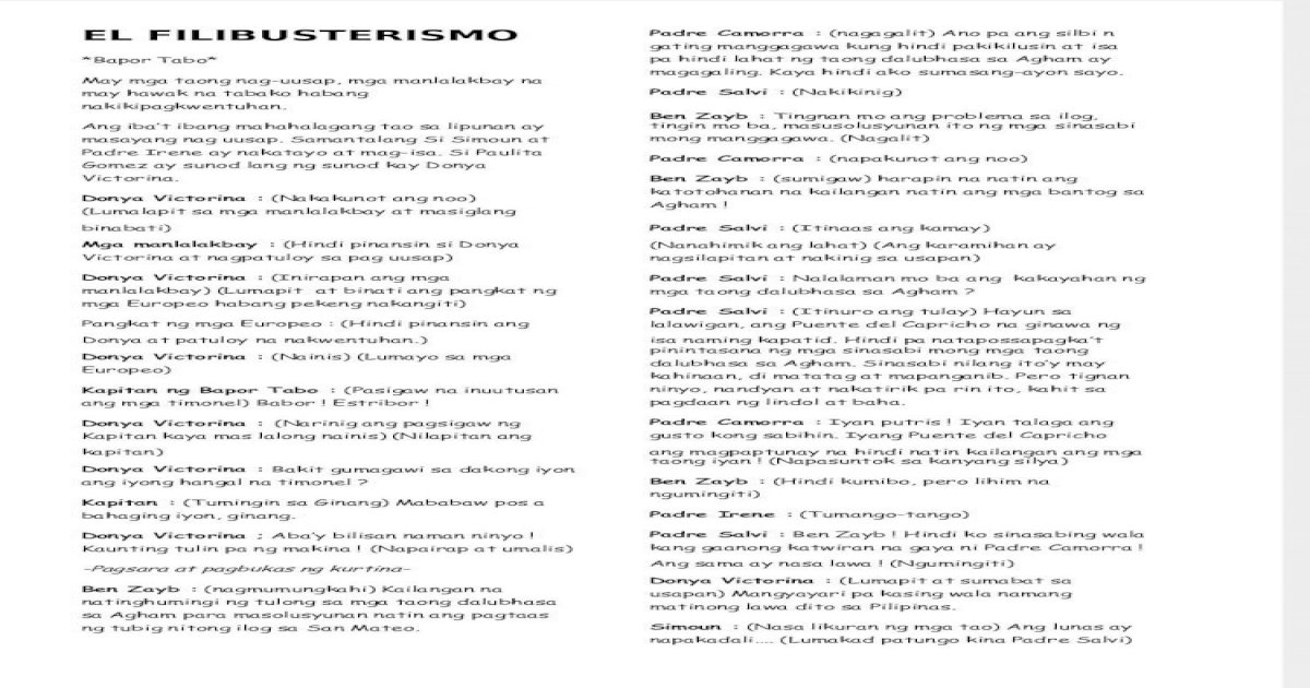 El Filibusterismo Script Kabanata 1 3 Pdf Document